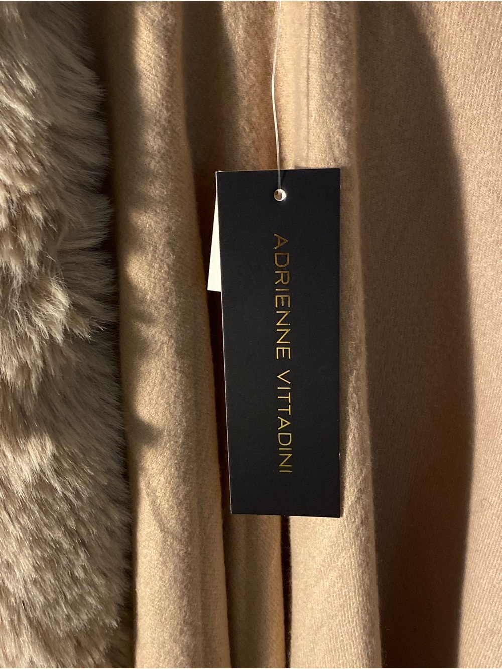 Adrienne Vittadini Beige Faux Fur Fringe Shawl Wrap for Women